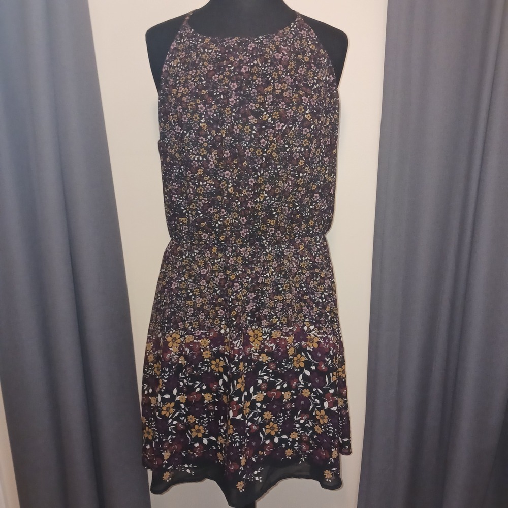 NEW Maurices‎ XL Cottagecore Floral Halter Mini Dress Black Chiffon
